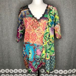 Johnny Was Floral Tunic Top Cotton Patchwork Print